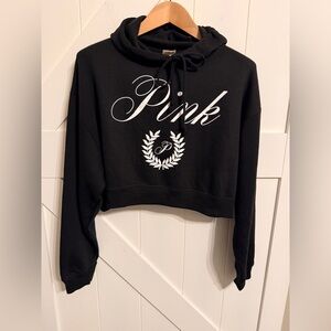 New PINK Victoria's Secret Medium Black Cropped Hoodie Fleece Lined